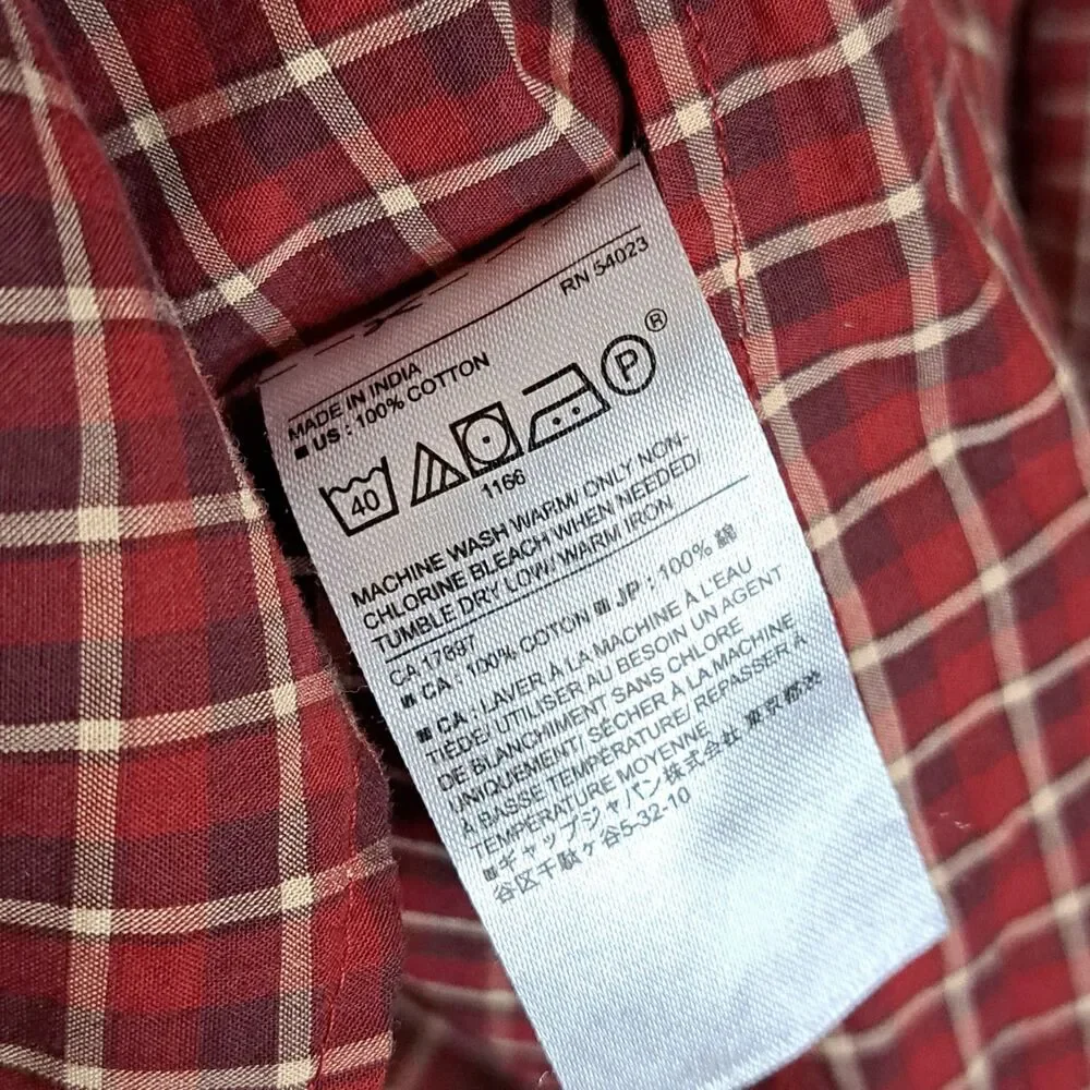 Banana Republic Mens Stretch Soft Wash Plaid Button Up Shirt Red XL 100% Cotton